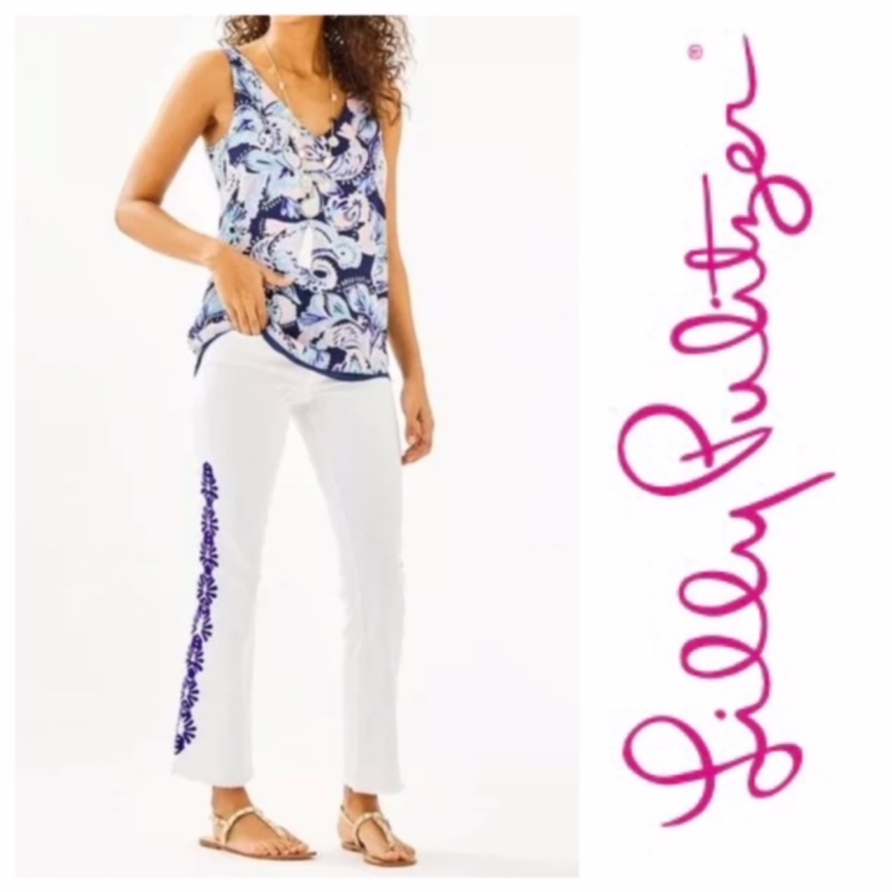 LILLY PULITZER SOUTH OCEAN CROP FLARE WHITE DENIM